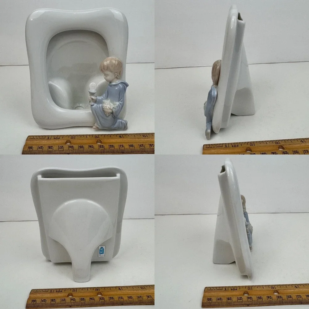 Vtg Porcelain Ceramic First Holy Communion Tabletop Picture Frame Caucasian Boy